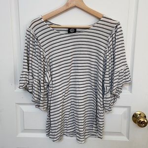 Bobeau flutter sleeve striped blouse